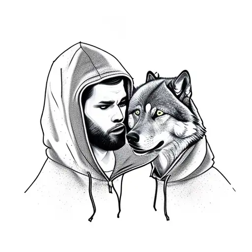 tom oƒ finnland inspired guy wearin read hoody kissing a guy with  a wolf´s head tattoo design idea