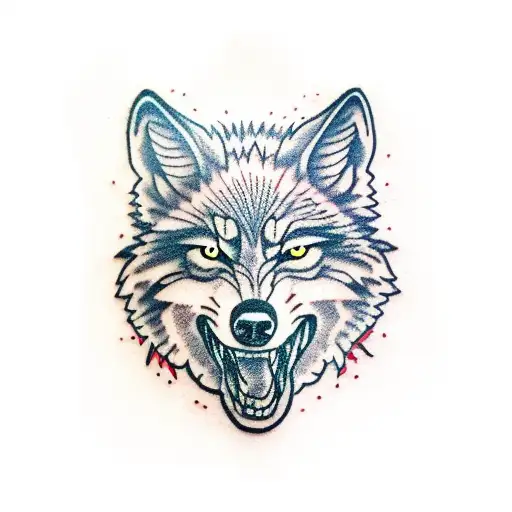 wolf blindfolded with red scarf tattoo design idea
