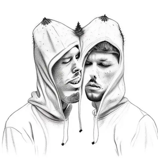 tom oƒ finnland inspired guy wearin read hoody kissing a guy with wolf´s head tattoo design idea