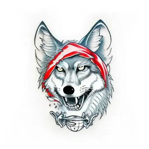 ball-gagged little red riding hood is falling in love with the wolf tattoo design idea