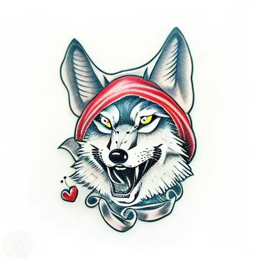 ball-gagged little red riding hood is falling in love with the wolf tattoo design idea