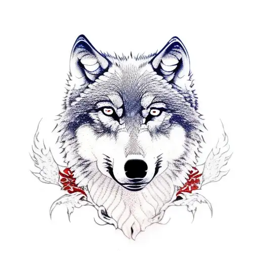 wolf blindfolded with red scarf tattoo design idea