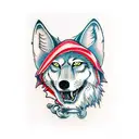 ball-gagged little red riding hood is falling in love with the wolf tattoo design idea