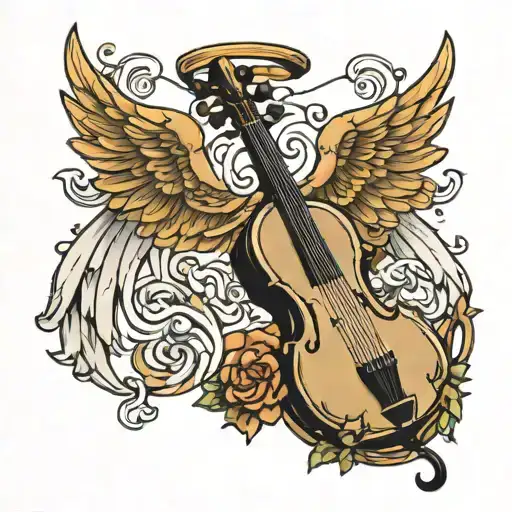 Lyre with angel wings tattoo design idea