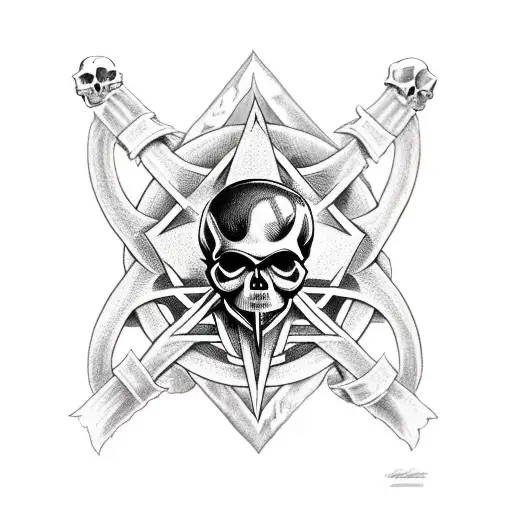 skull on a sword with pentagram background tattoo design idea