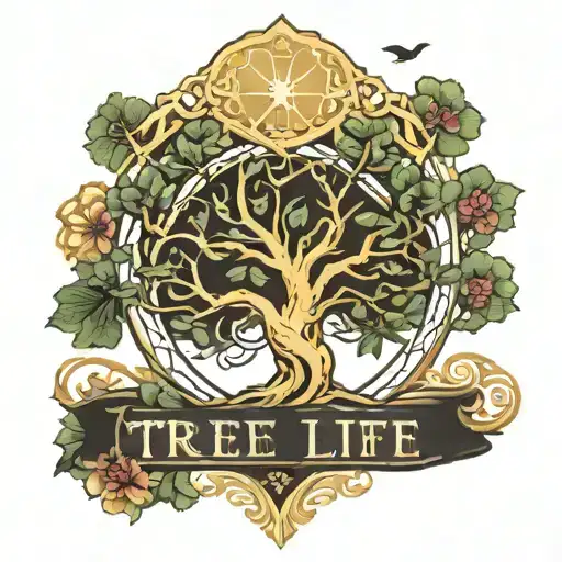 tree of life with names written along both sides the names are Natalie, George, Diana, Jabra and Zaid  tattoo design idea