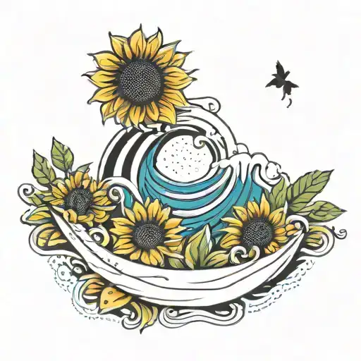 sunflower wave good vibes  tattoo design idea