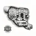 new York city street taxi  full arm sleeve tattoo design idea