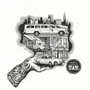 new York city street taxi  full arm sleeve tattoo design idea
