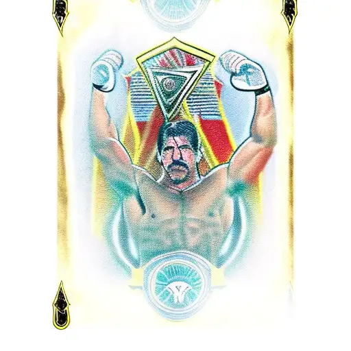 Tarot card of WWE Champion Eddie Guerrero with the caption The Cheater tattoo design idea