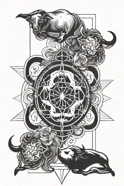 fine line tattoo combining Taurus and Libra zodiac signs tattoo design idea