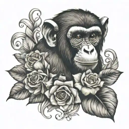 Monkey, the name sofia, the word nana and roses  tattoo design idea