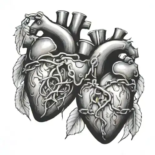 two anatomical hearts wrap together with a chain with a lock on it that says 1/2 tattoo design idea