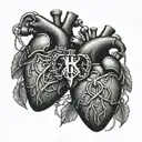 two anatomical hearts wrap together with a chain with a lock on it that says 1/2 tattoo design idea