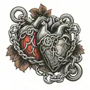 two anatomical hearts wrap together with a chain with a lock on it that says 1/2 tattoo design idea