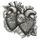 two anatomical hearts wrap together with a chain with a lock on it that says 1/2 tattoo design idea