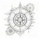 couples tattoo featuring a compass, light, and guiding me home tattoo design idea