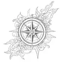 couples tattoo featuring a compass, light, and guiding me home tattoo design idea