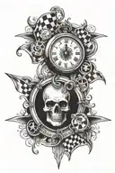 the name Layne with a clock face and checkered flags with no skulls   tattoo design idea