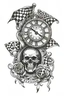 the name Layne with a clock face and checkered flags with no skulls   tattoo design idea