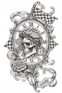 the name Layne with a clock face and checkered flag and no skull tattoo design idea