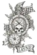 the name Layne with a clock face and checkered flag and no skull tattoo design idea