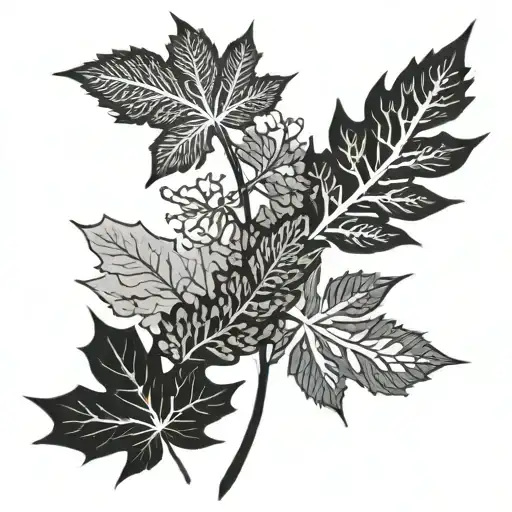 half silver fern half maple leaf tattoo design idea