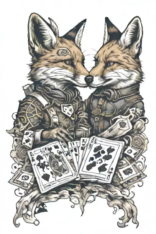 map where fox plays cards jack and ace tattoo design idea