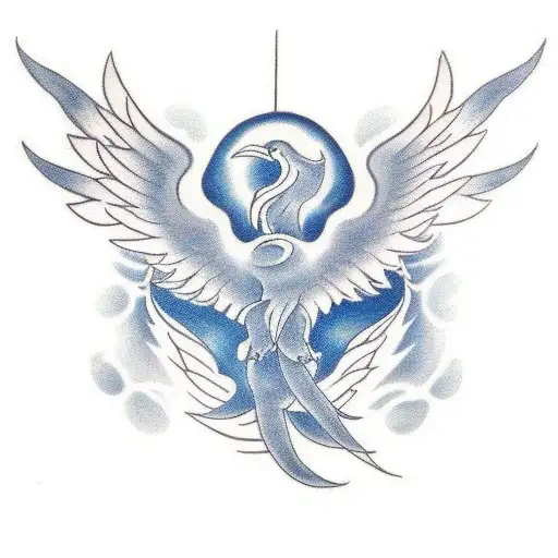A minimalist tattoo of a rising Phoenix with music notes incorporated into its wings tattoo design idea