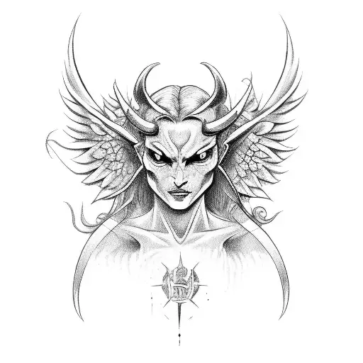 Demon with angel shadow tattoo design idea