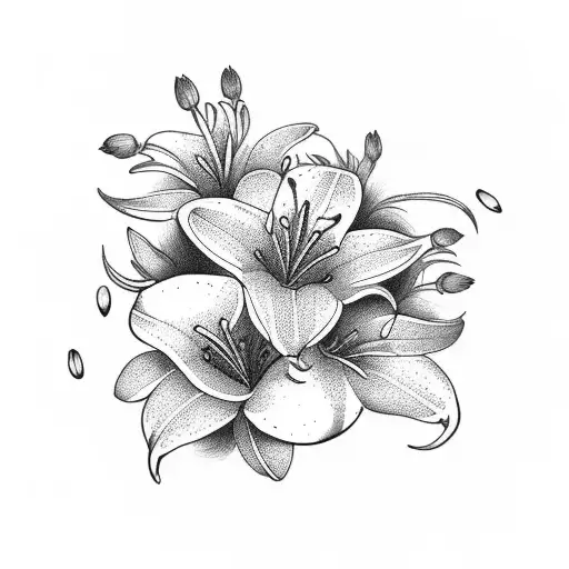heather flowers with lily flowers tattoo design idea