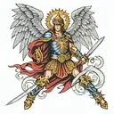 St. Michael with shild and sword surrounded tattoo design idea