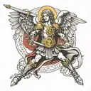 St. Michael with shild and sword surrounded tattoo design idea