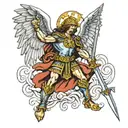 St. Michael with shild and sword surrounded tattoo design idea