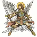 St. Michael with shild and sword surrounded tattoo design idea