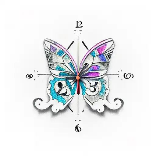 Butterfly and Clock tattoo design idea