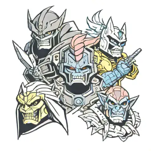 bender. original megatron. shredder. skeletor. majin vegeta. akuma. goro tattoo design idea