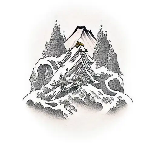 christian cross with mountains tattoo design idea