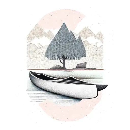 canoe and trees tattoo design idea