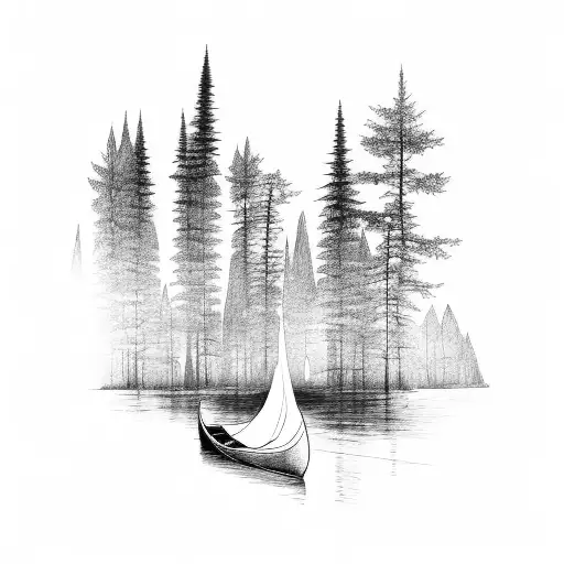 canoe and trees tattoo design idea