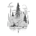canoe and trees tattoo design idea
