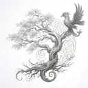 twisted tree of life with a phoenix tattoo design idea