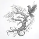 twisted tree of life with a phoenix tattoo design idea