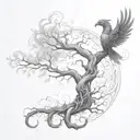 twisted tree of life with a phoenix tattoo design idea