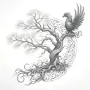 twisted tree of life with a phoenix tattoo design idea