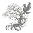 twisted tree of life with a phoenix tattoo design idea