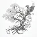 twisted tree of life with a phoenix tattoo design idea