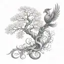 twisted tree of life with a phoenix tattoo design idea