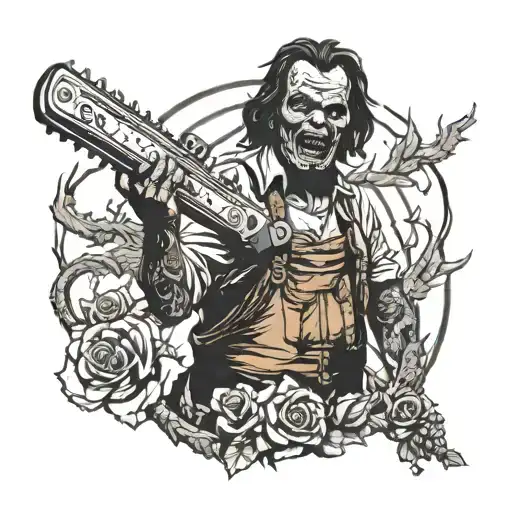 texas chainsaw massacre holding chainsaw tattoo design idea