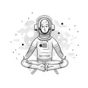  astronaut, floating, sitting in meditation pose, listenting to music with headphones, with planets revolving around tattoo design idea